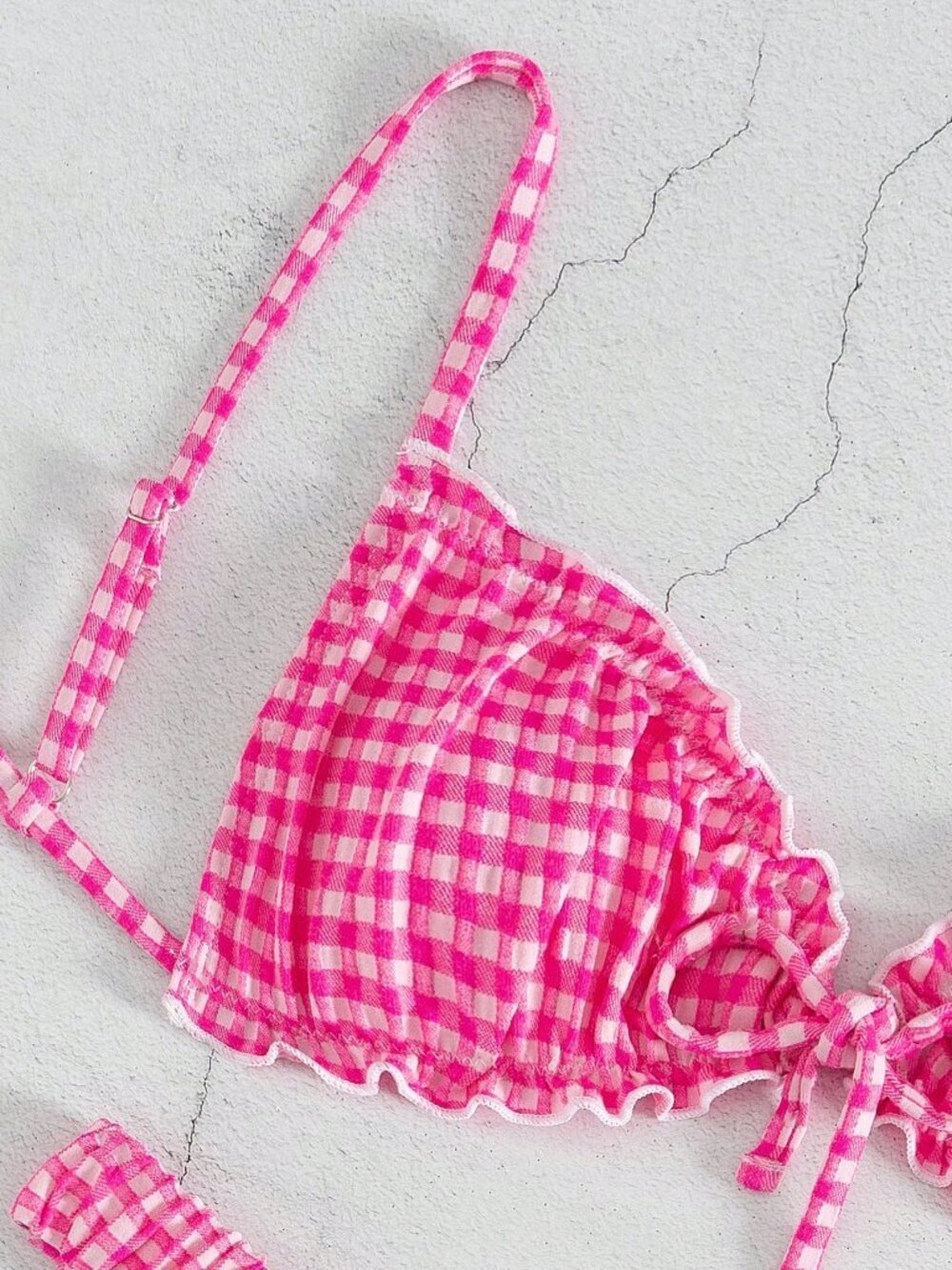 Pink Casual Women's Ruffle Trim Bowknot Front Bikini Set - Picture 3 of 6